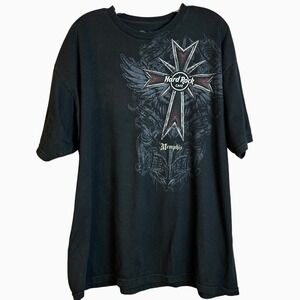 Y2K Hard Rock Cafe T Shirt Size XL Double Sided Cross, Skulls & Guitars Goth